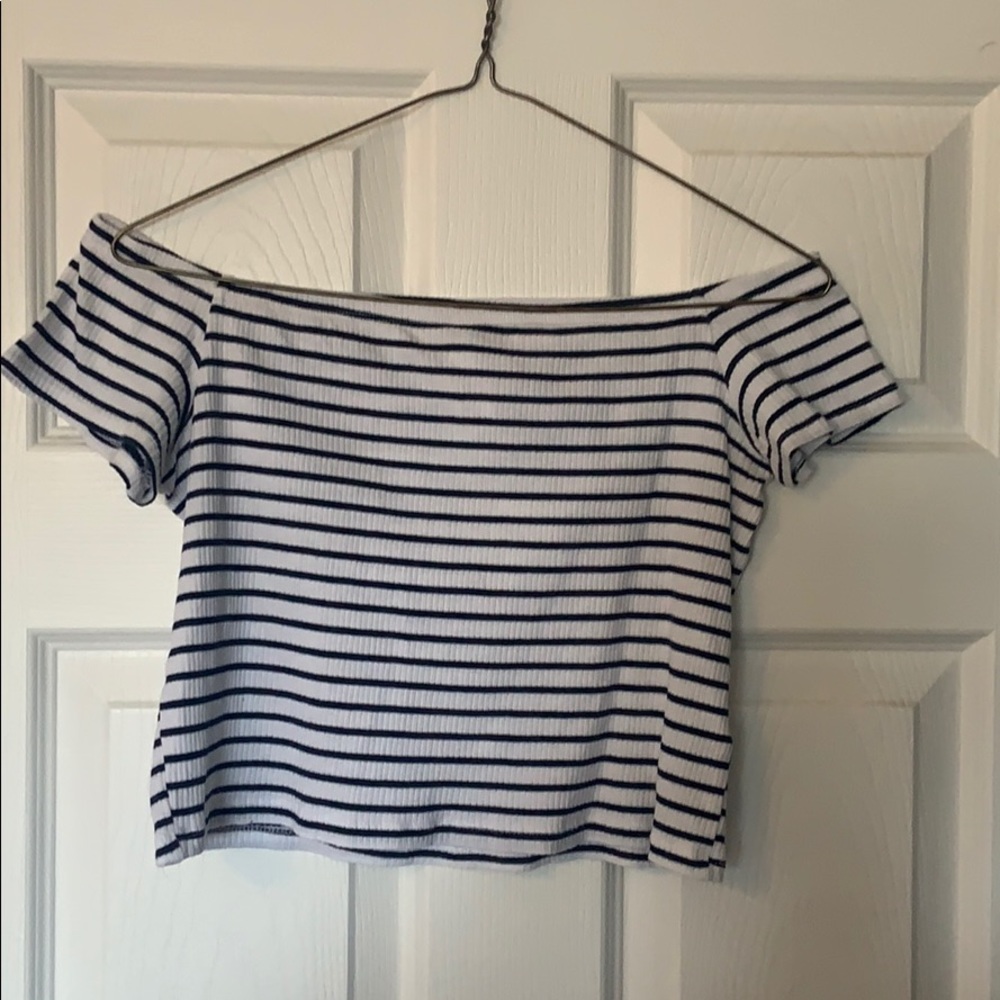 Stripped cropped off-shoulder top